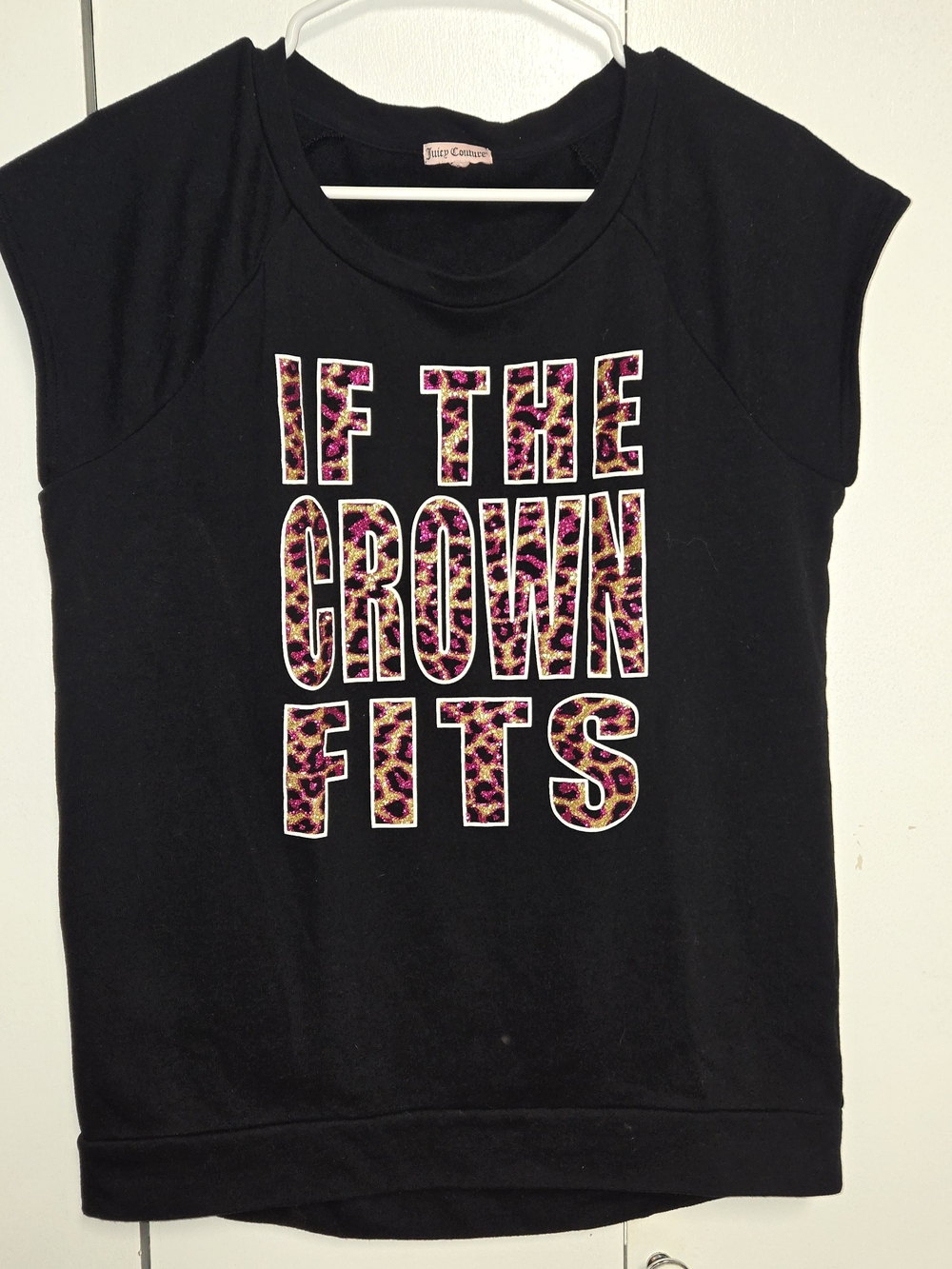 Juicy Couture M If The Crown Fits Glitter Leopard Sweatshirt Y2K Black